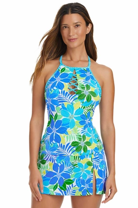 Fresh Takes Lattice Tankini Top Roll Resistant Hem Fashion Forward