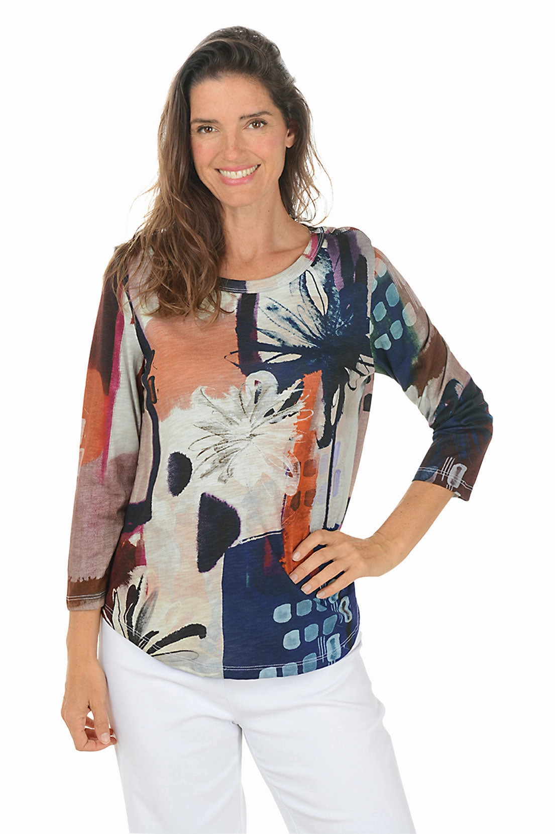 Comfort Stretch Fit Provence Slub Knit Curved Hem Top