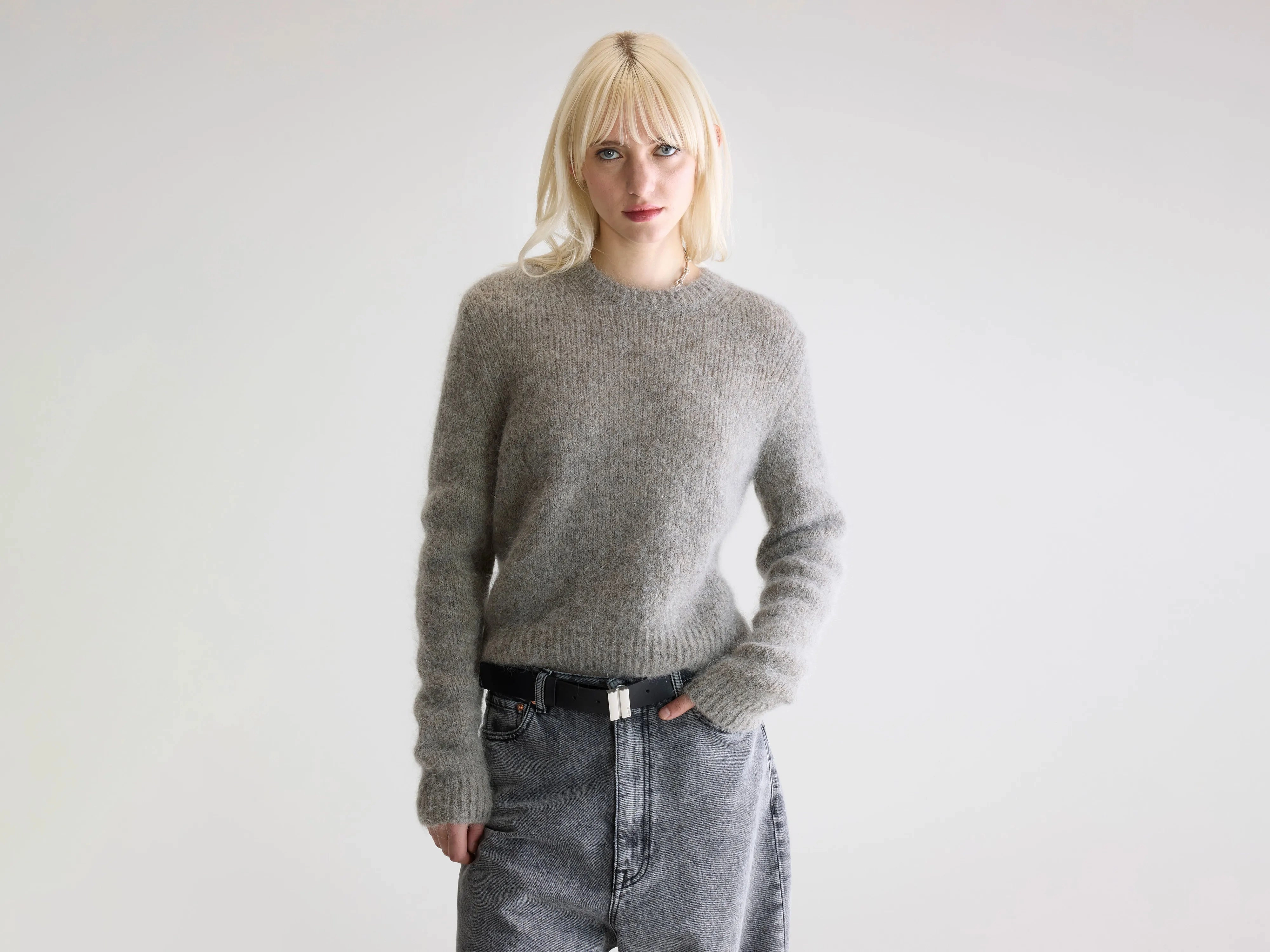 Anco crewneck sweater (252 / W / H. GREY) Dimensional Jacquard Weave