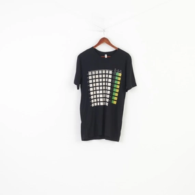 Versatile Comfort Wear Canvas Men L T-Shirt Black Cotton Blend Crew Neck Graphics Vintage Sport Top