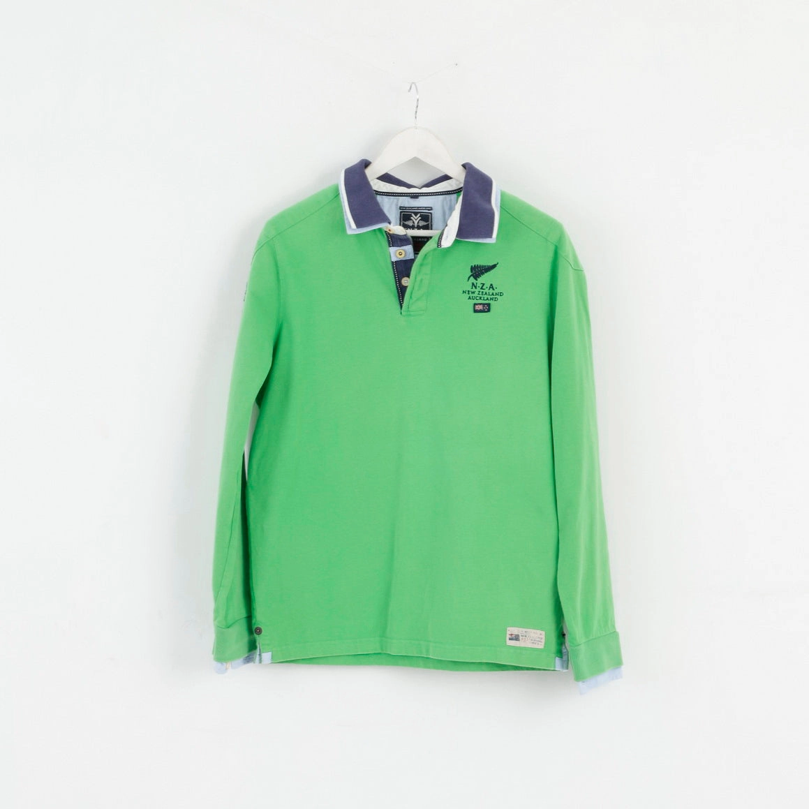 New Zealand Auckland Mens M Polo Shirt Green Cotton Long Sleeve Classic Top Stain Resistant Wool combination
