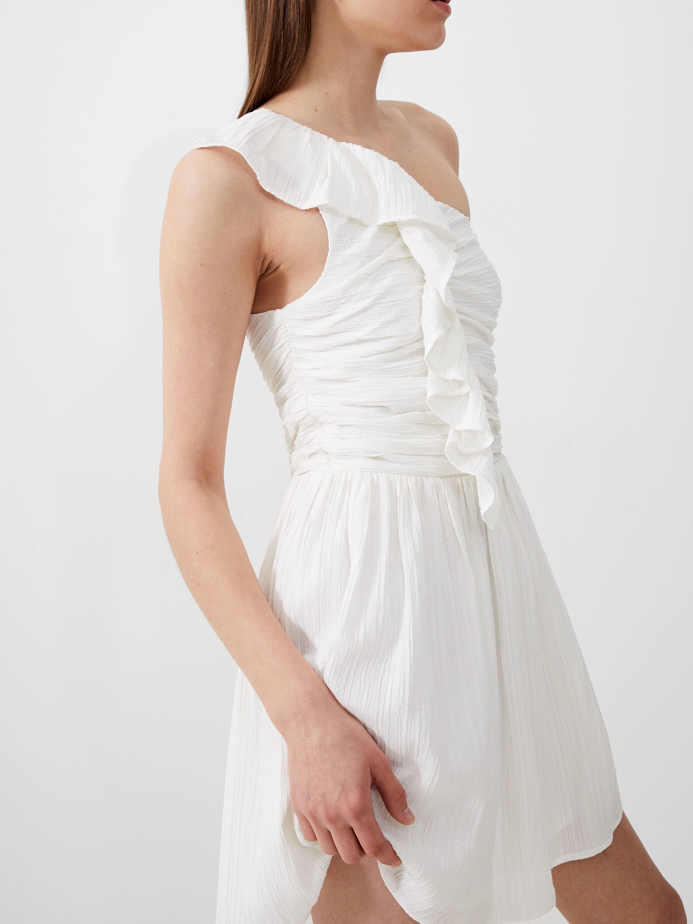 Peach Tone Flowing Fit Bonny Pleated Ruffle Dress