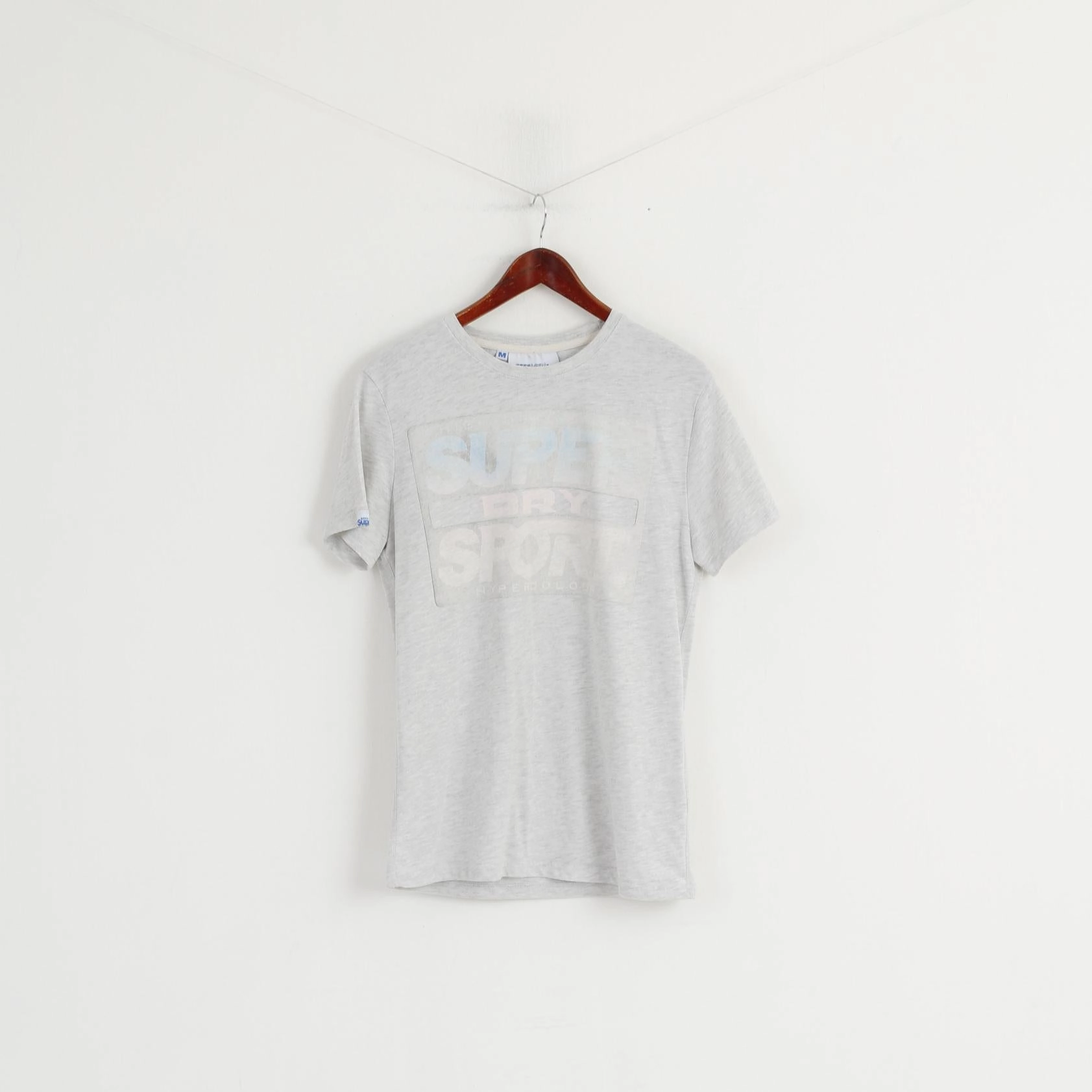 Superdry Men M Shirt Grey Cotton Faded Crew Neck Sport Short Sleeve Top Flexible Cuff Design Feminine Touch