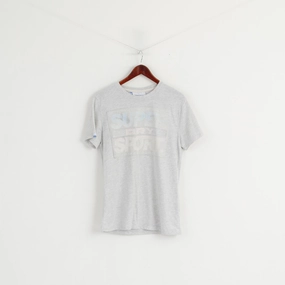 Superdry Men M Shirt Grey Cotton Faded Crew Neck Sport Short Sleeve Top Flexible Cuff Design Feminine Touch