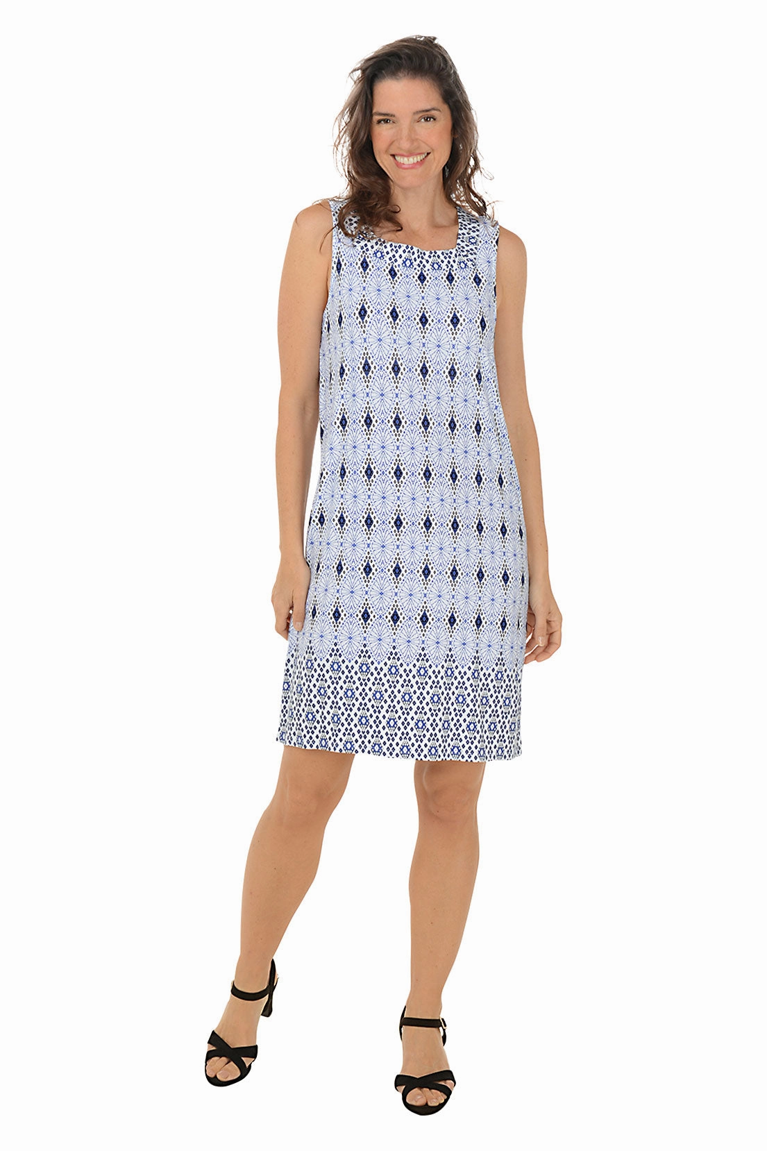 Studded Diamond Square Neck Sleeveless Dress Hand-Wash