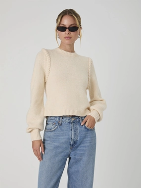 Fluffy Knit Braided Detail Sweater Reinforced Edging