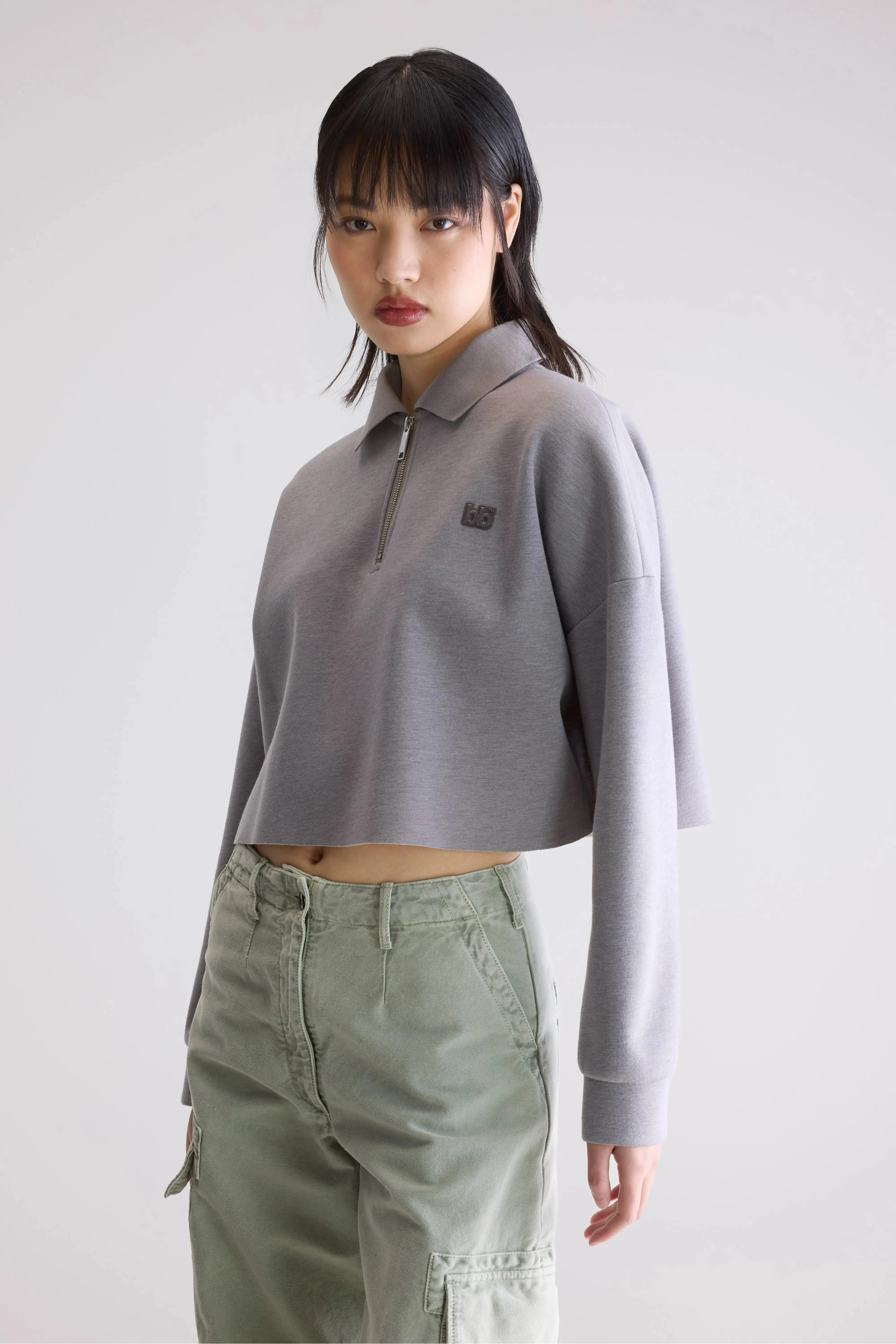 Julo cropped zip polo (252 / W / H. GREY) Non Irritating Seams