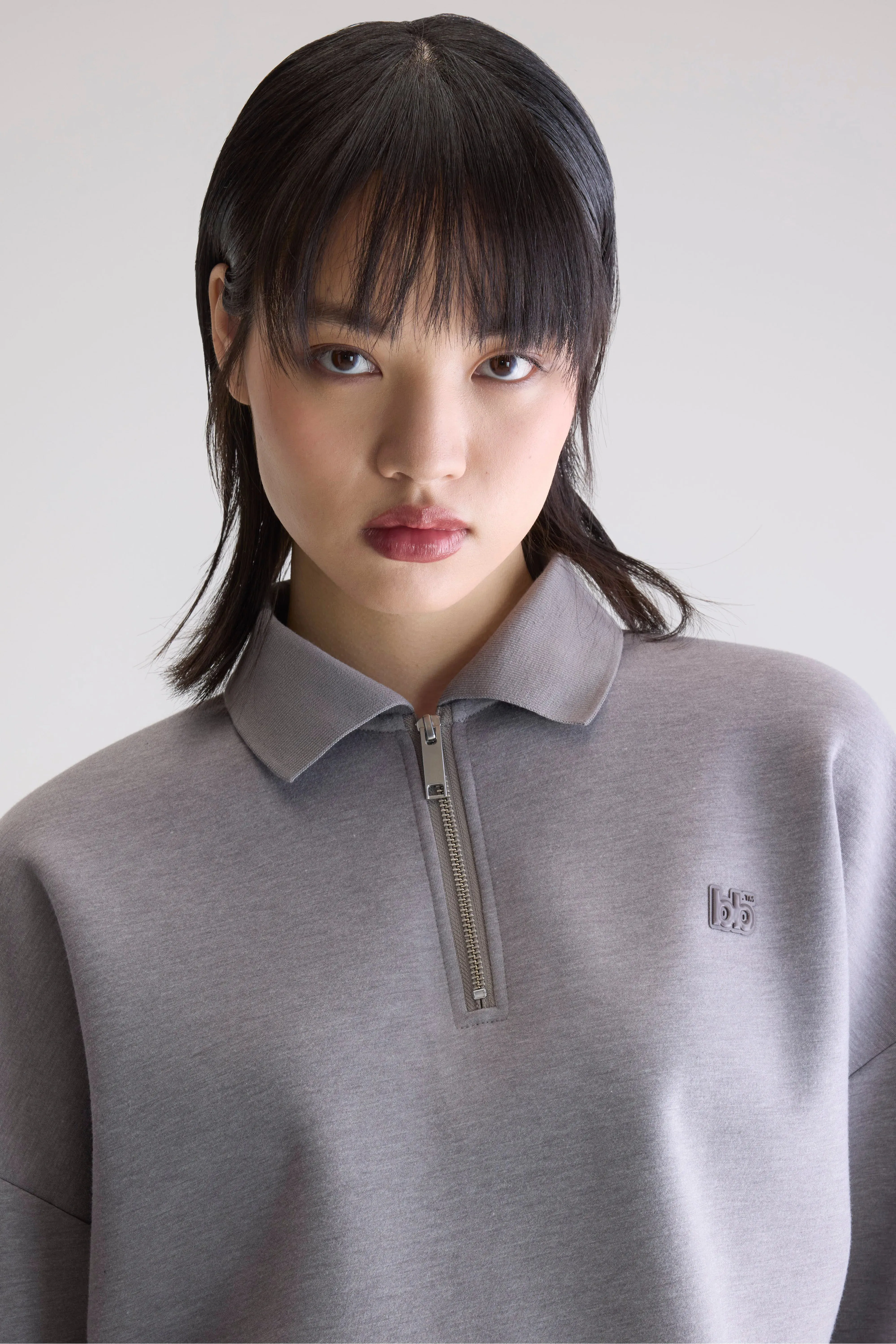 Julo cropped zip polo (252 / W / H. GREY) stretchy texture