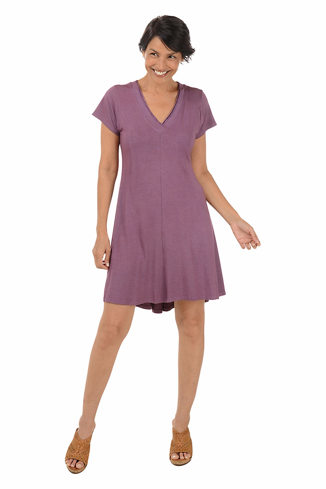 Solid Princess Seam Skater Dress Formal Style Studio Style