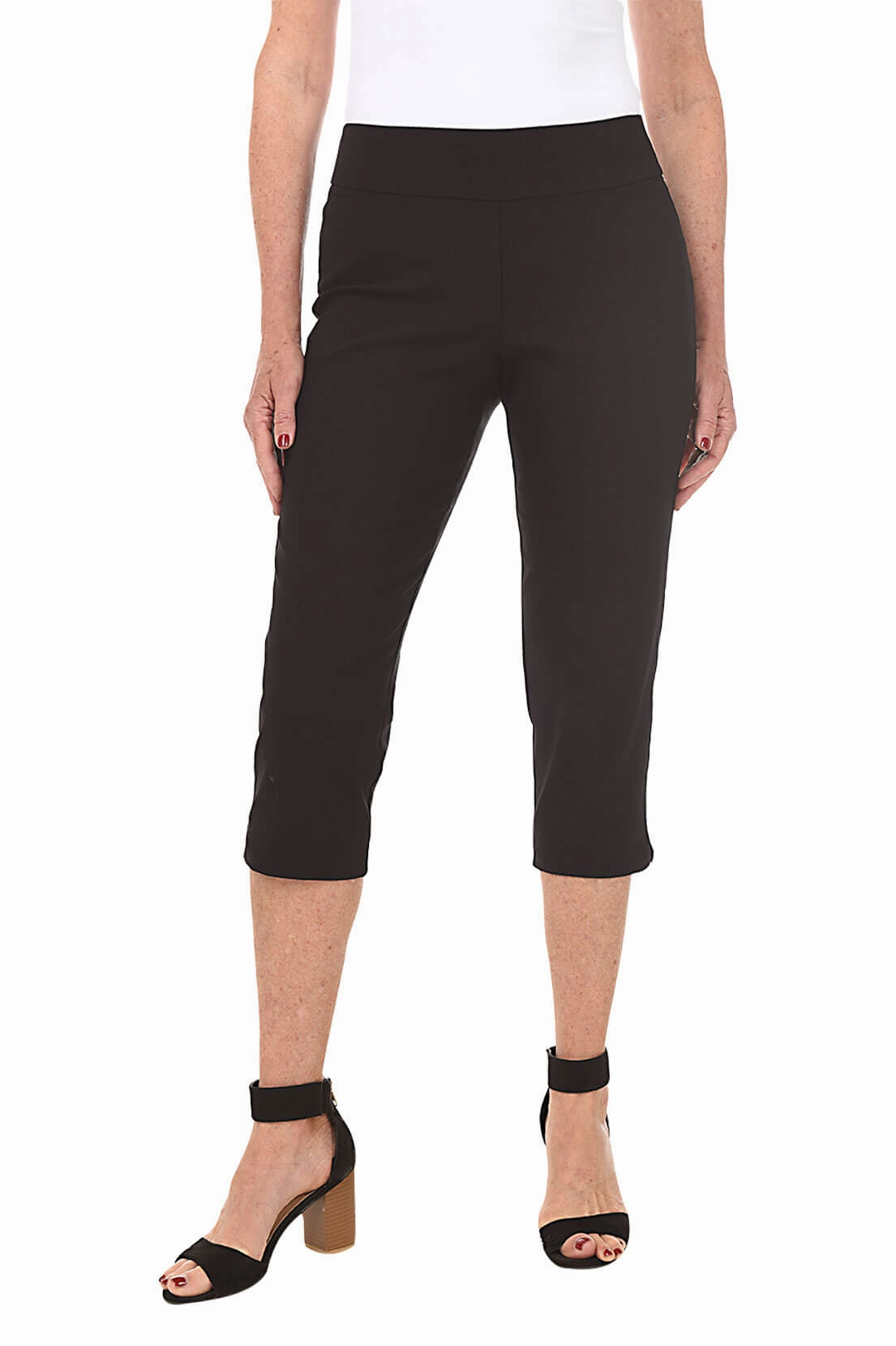 Solid Pull-On Capri Pants Sporty Comfort Wear