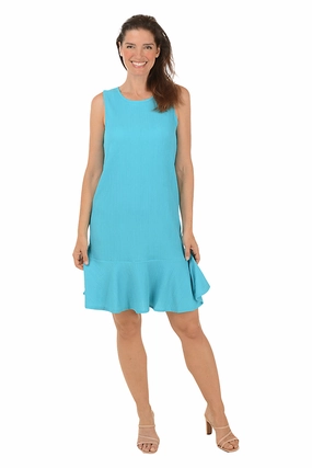Solid Textured Knit Sleeveless Flounce Dress Polished Fit