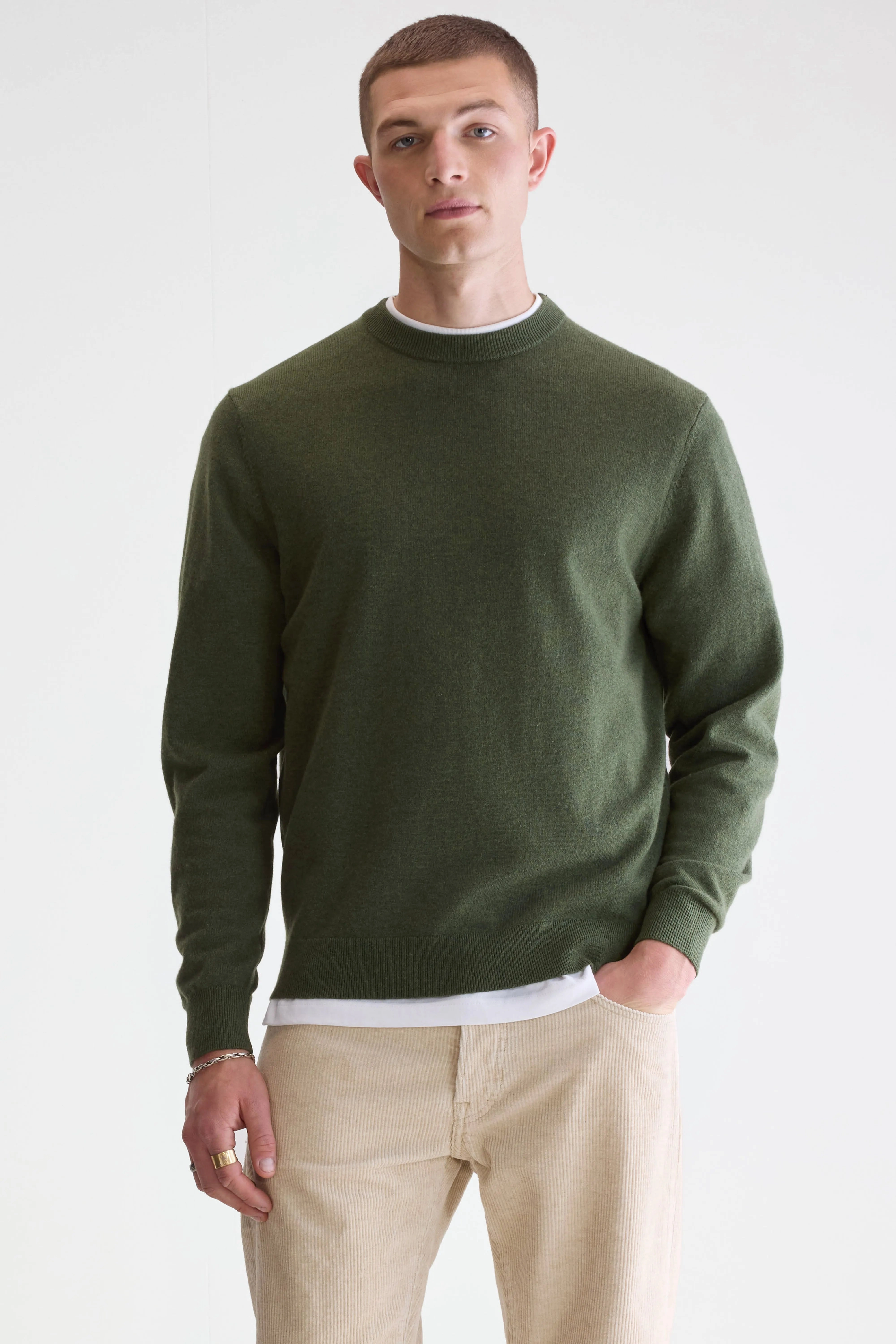 Sonoo classic crewneck sweater (252 / M / OLIVE) Soft Ribbed Texture Closet Essential