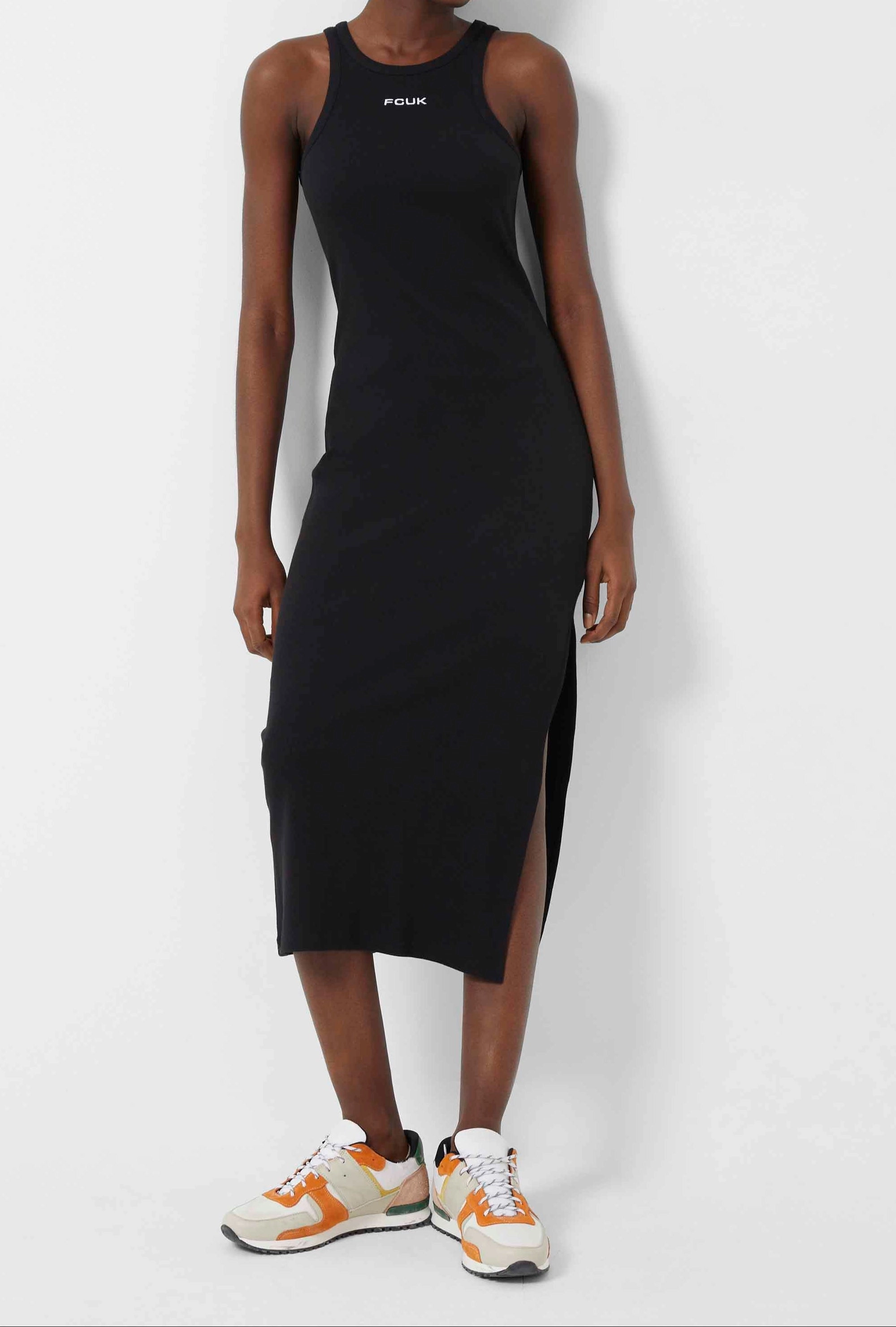 FCUK Ribbed Racer Midi Dress Picture Perfect Monochrome Mood