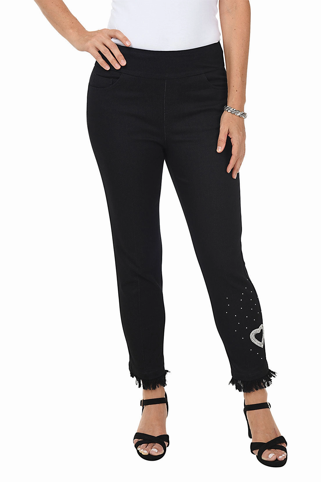 Sparkly Heart Frayed Denim Crop Pant Versatile Wear Timeless Comfort