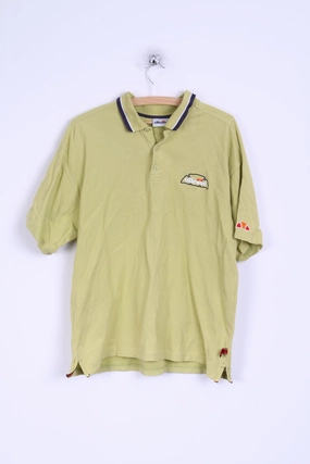 Stretchable Ellesse Mens L Polo Shirt Cotton Olive Detailed Buttons
