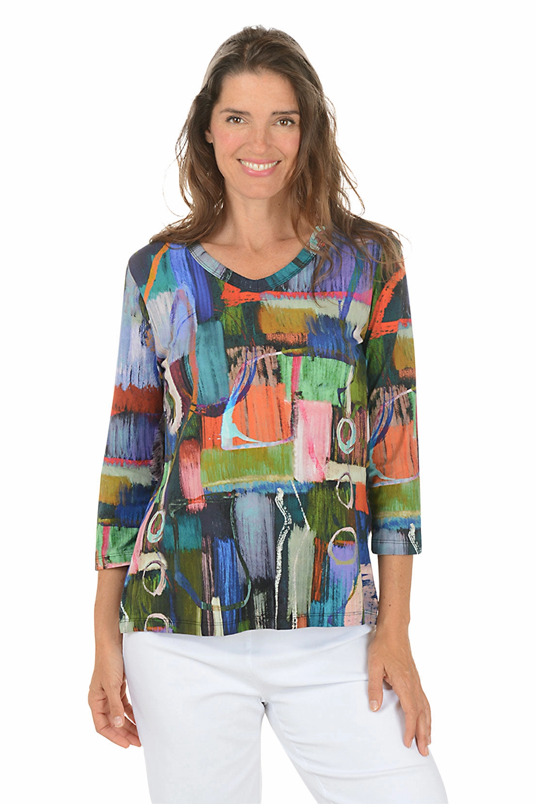 Barcelona Cotton-Blend V-Neck Top Everyday Layer Comfort Piece