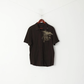 Calvin Klein Men M Casual Shirt Brown Cotton Stertch Graphic Detailed Button Top Comfy and Soft