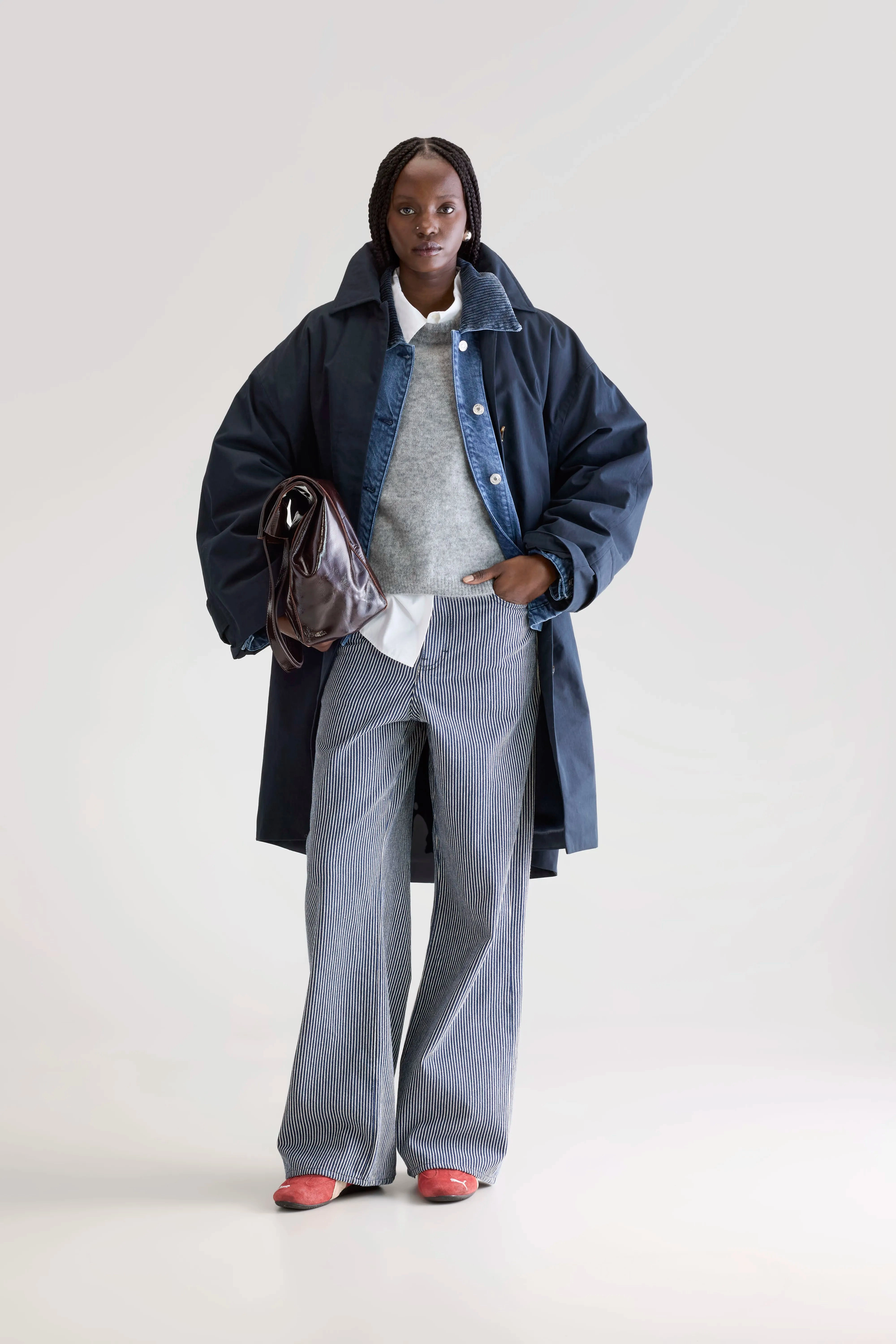 Airy Cloth BondedZipperGuards Hestia trenchcoat (252 / W / NAVY)