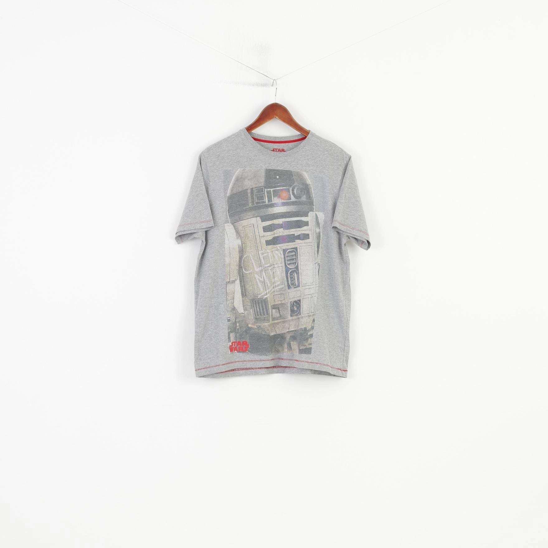 Star Wars Men L T-Shirt Grey  Graphic Crew Neck Short Sleeve Vintage Top Thermal Regulation Fabric