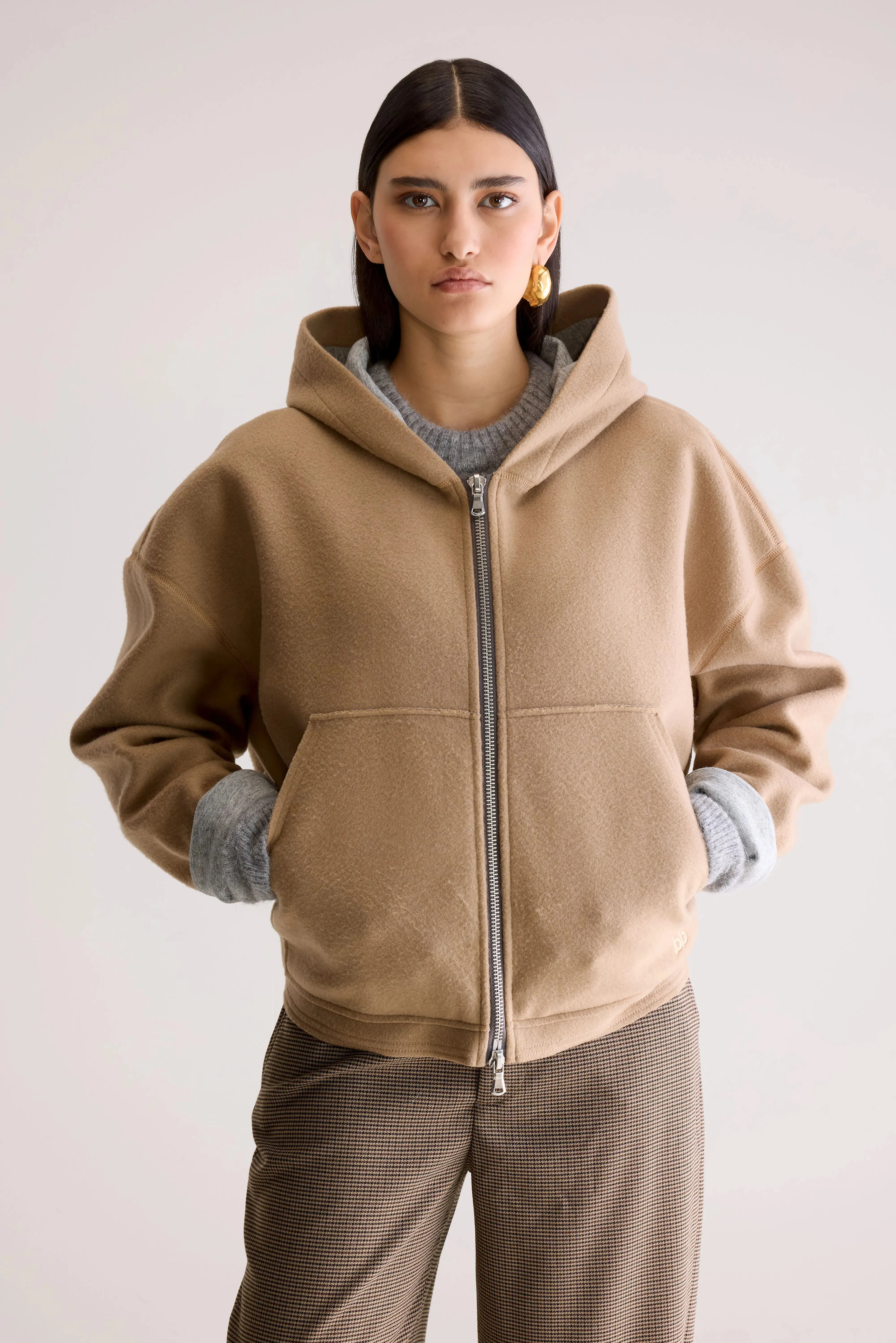 Minimalist Design Sustainable fashion Fannel hooded sweatshirt (252 / W / SOIL)