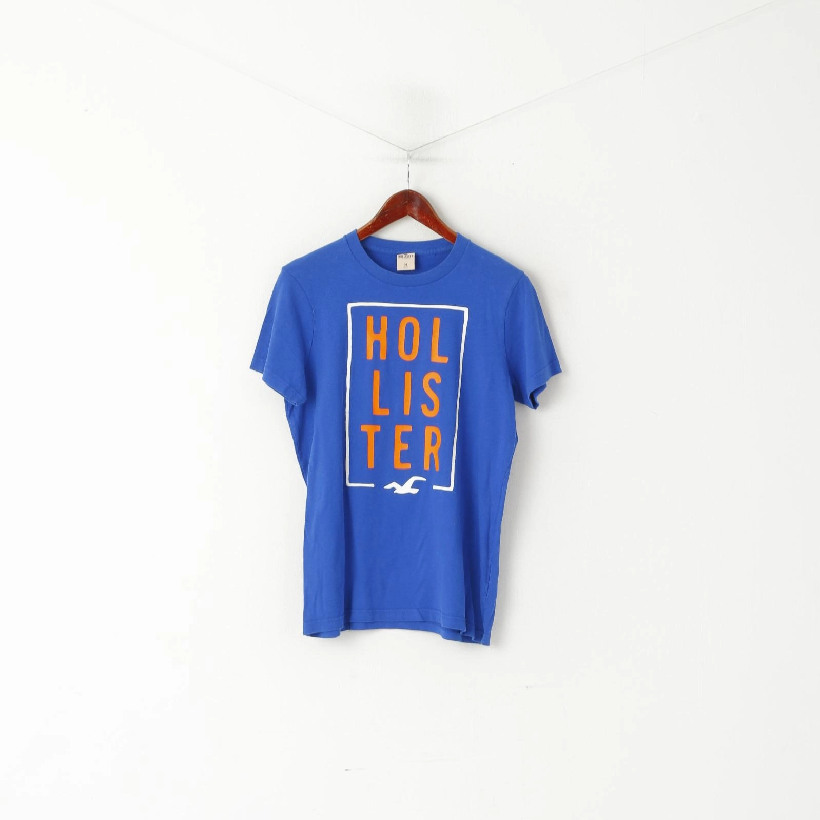 Breathable mesh Sporty Top Hollister California Men M Shirt Blue Cotton Big Logo Summer Crew Neck Top