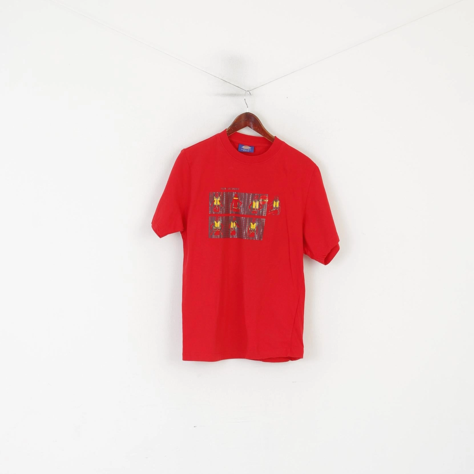 Movie Night Low Profile Collar Dickies Men M Shirt Red Cotton Flight Attendant Graphic Vintage Crew Neck Top