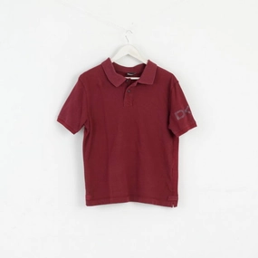 Lightweight Weave DKNY Mens M Polo Shirt Maroon Cotton Detailed Buttons Classic Top