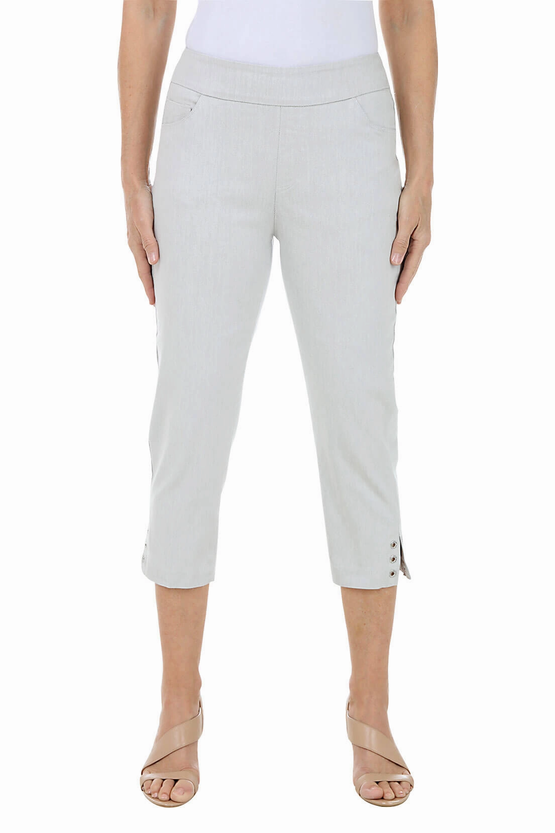 Elastic Free Cuffs Pull-On Rhinestone Denim Capri Pant