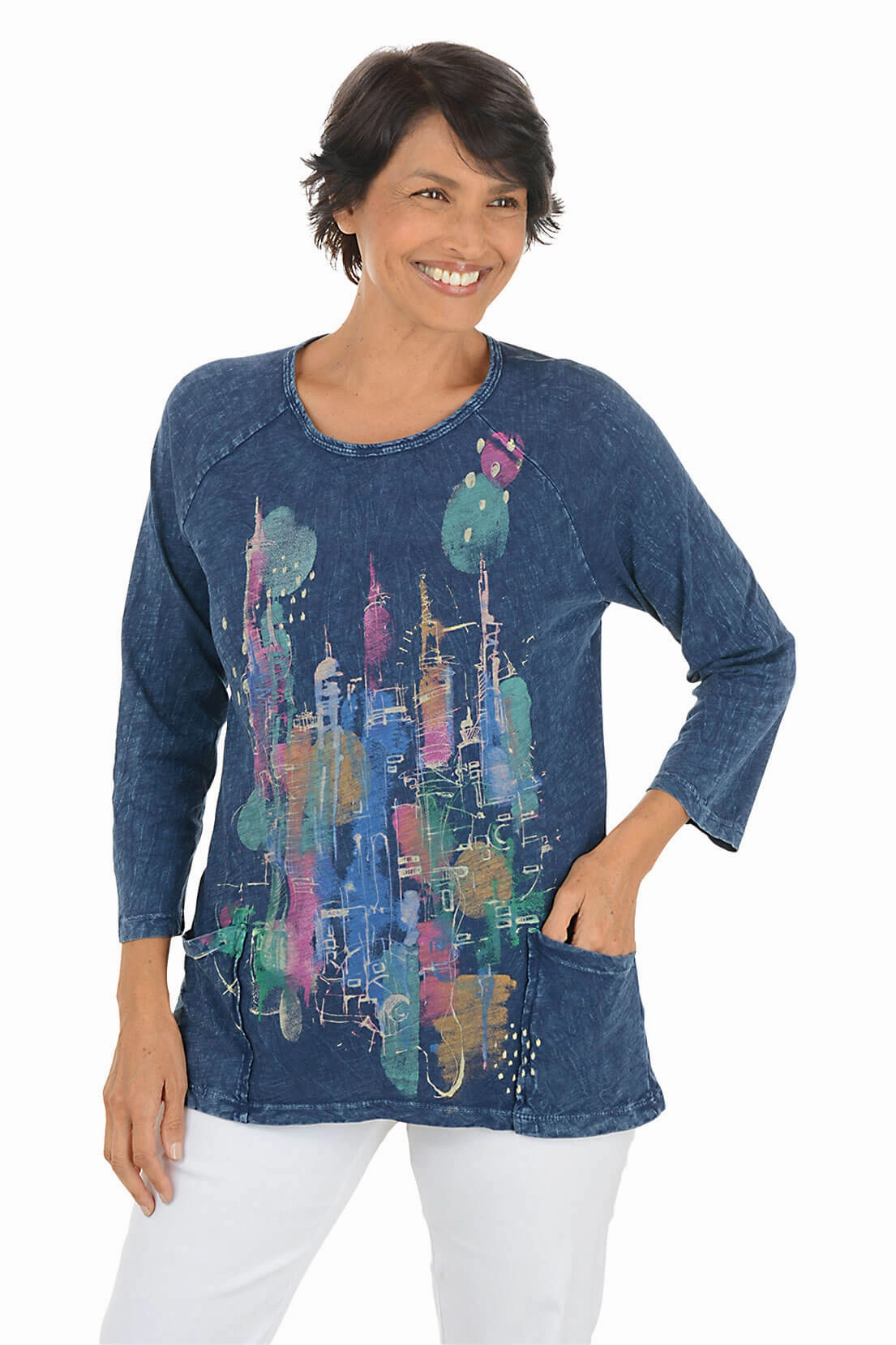 Seasonal piece Big Apple Mineral Wash Double Pocket Knit Top