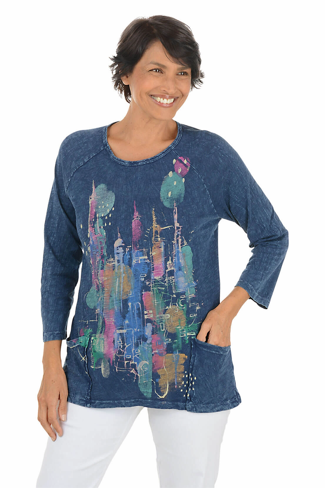 Cozy Performance Wear Casual Wear Big Apple Mineral Wash Double Pocket Knit Top