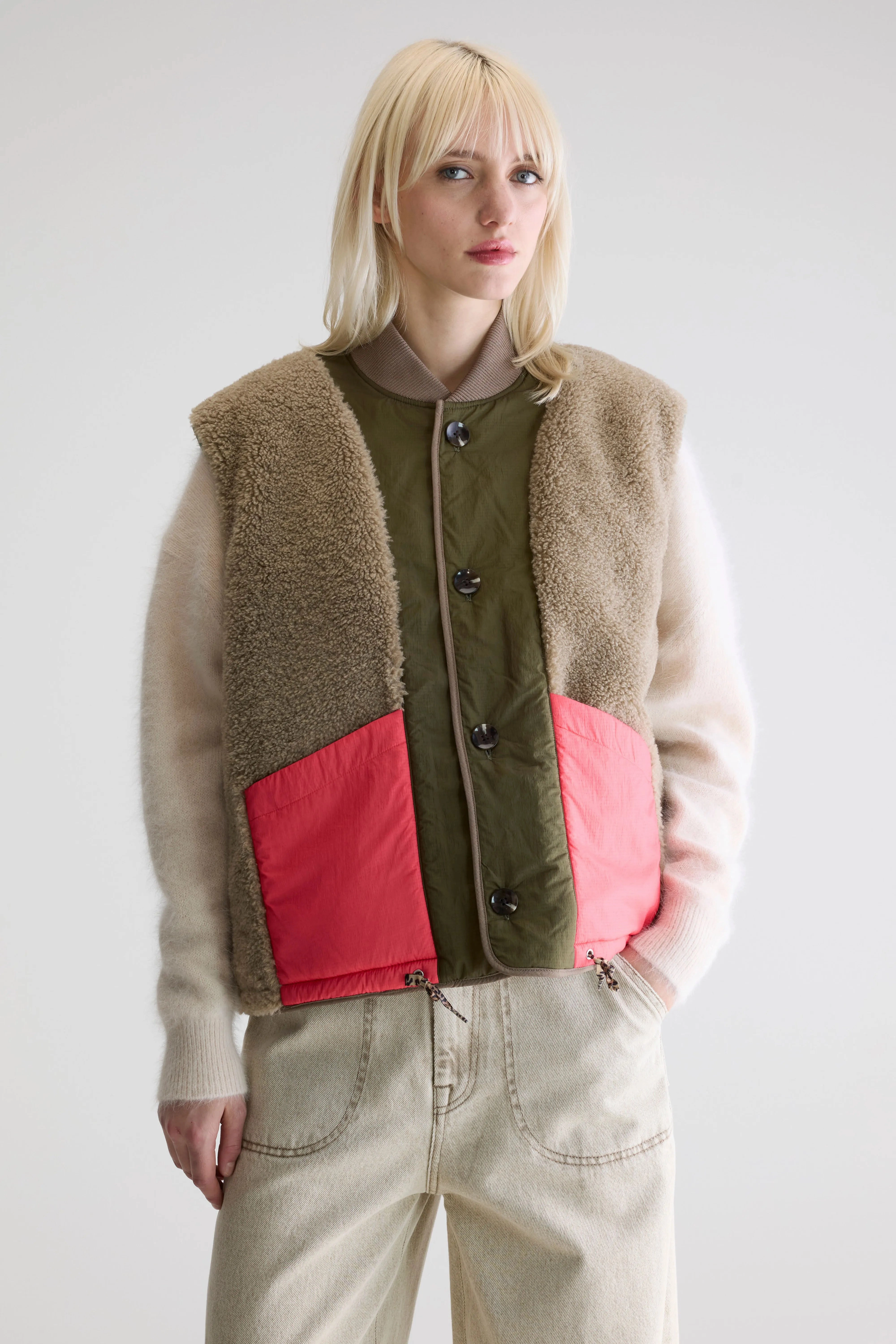 Hamilton sleeveless jacket (252 / W / PEEL) Easy Wear Single Breasted