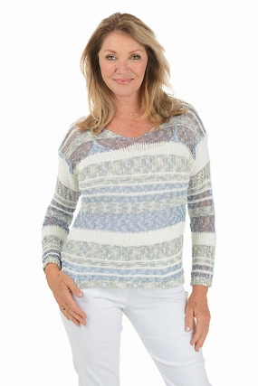 Essential Drape Striped Crochet Long Sleeve Sweater