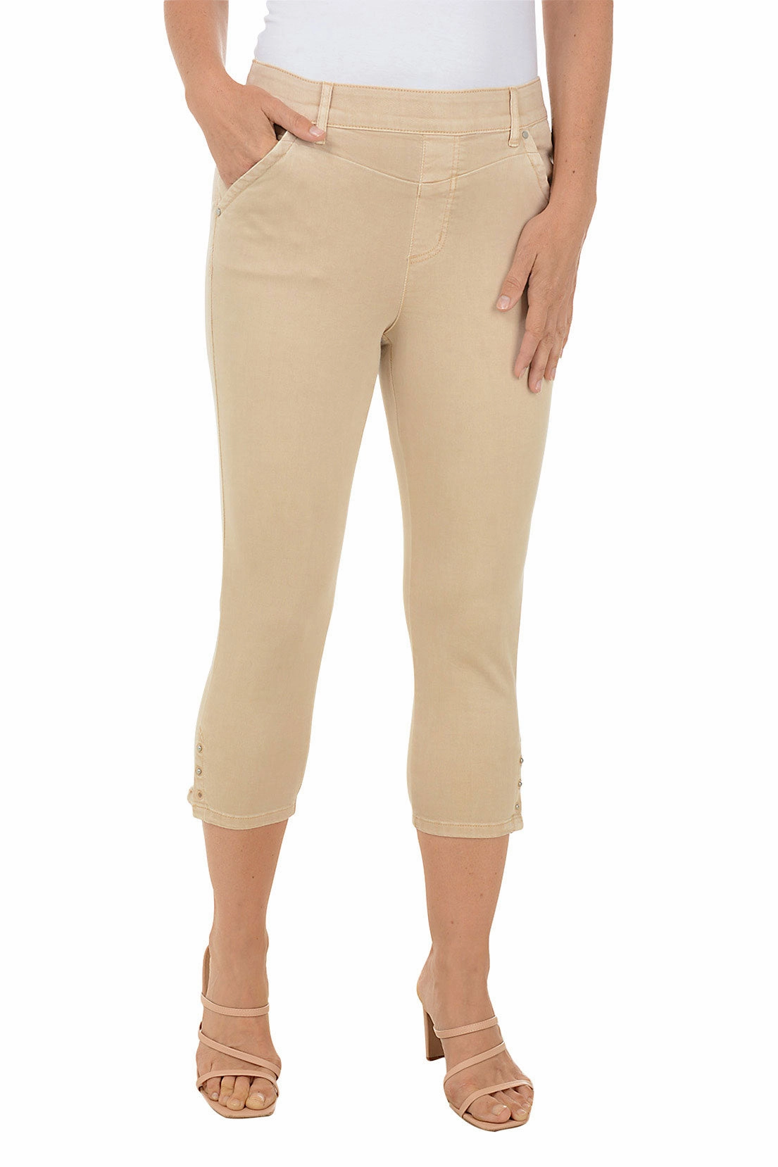 Studded Hem Denim Pull-On Capri Pant Perfectly Relaxed