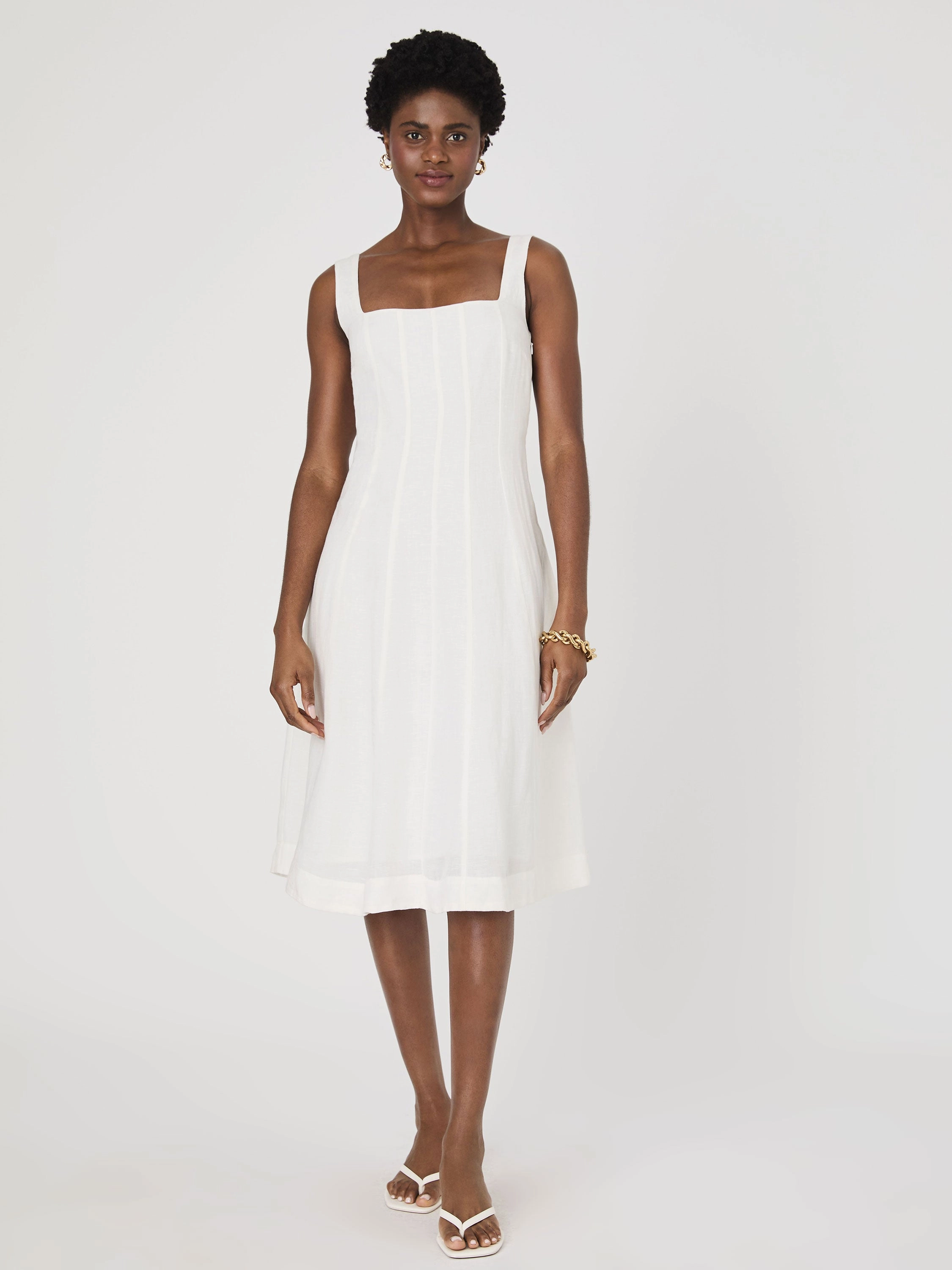 Birdie Linen Square Neck Midi Dress Layered Wear All Inclusive