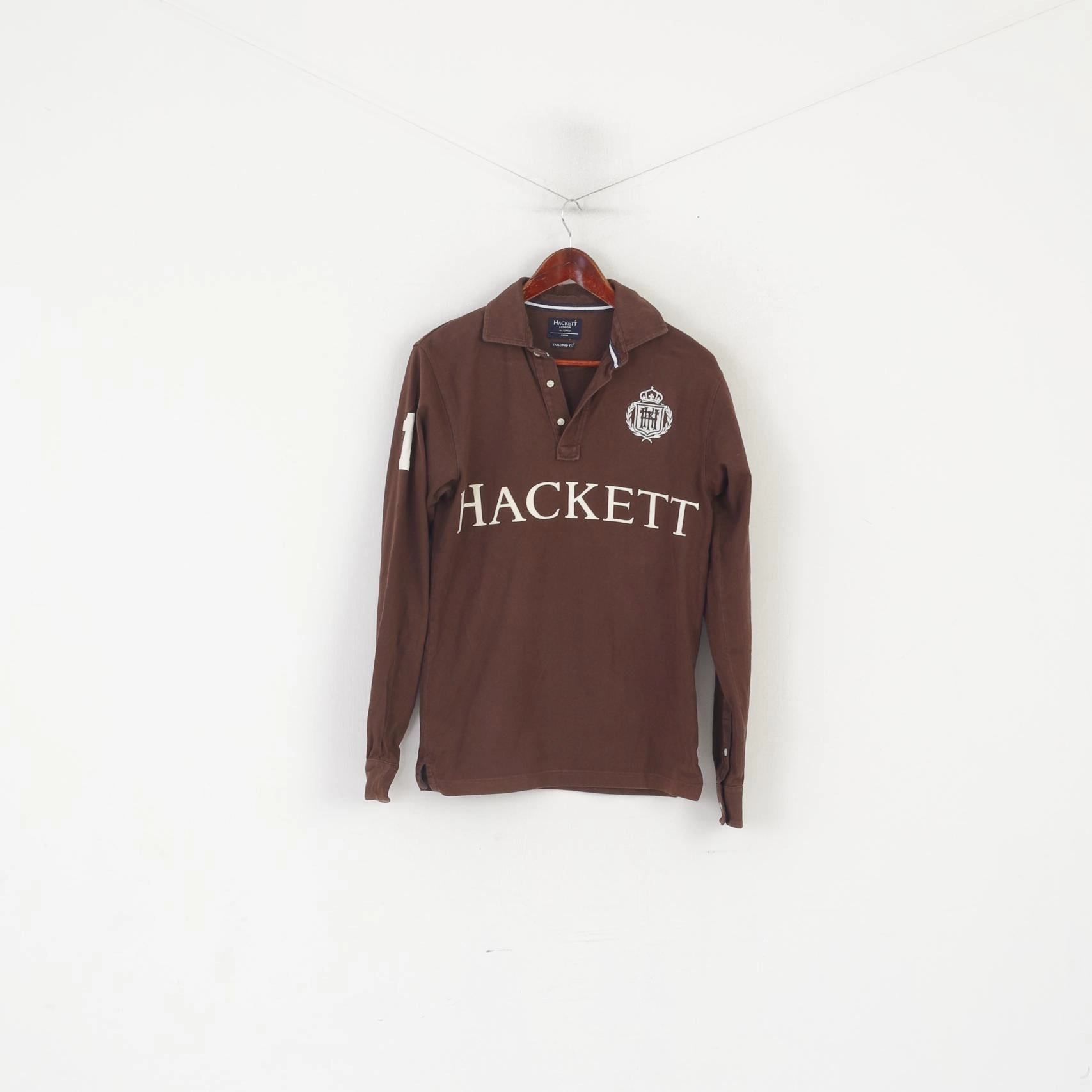 Hackett London Men XS Polo Shirt Brown Cotton Limited Edition Long Sleeve Top Breathable Design Wear easy to pair