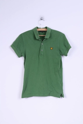 Basic Wear Reinforced Hemline Lyle & Scott Vintage Mens S (XS) Polo Shirt Green Cotton Detailed Buttons