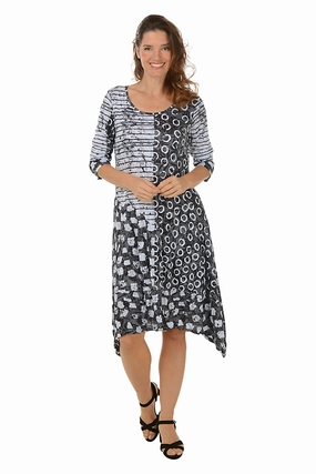 Striped Loops Shark Bite Crinkle Dress Satin Touch Relax Mode