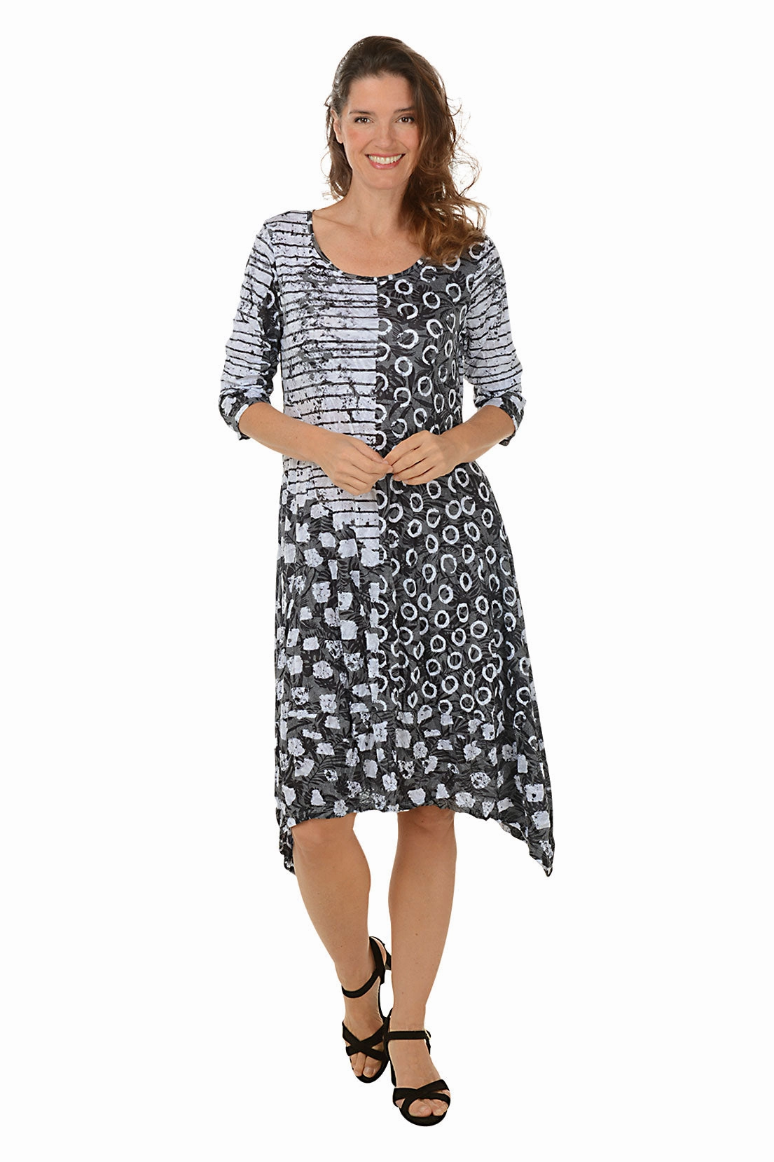 Fall Piece Relaxed and Elegant Striped Loops Shark Bite Crinkle Dress