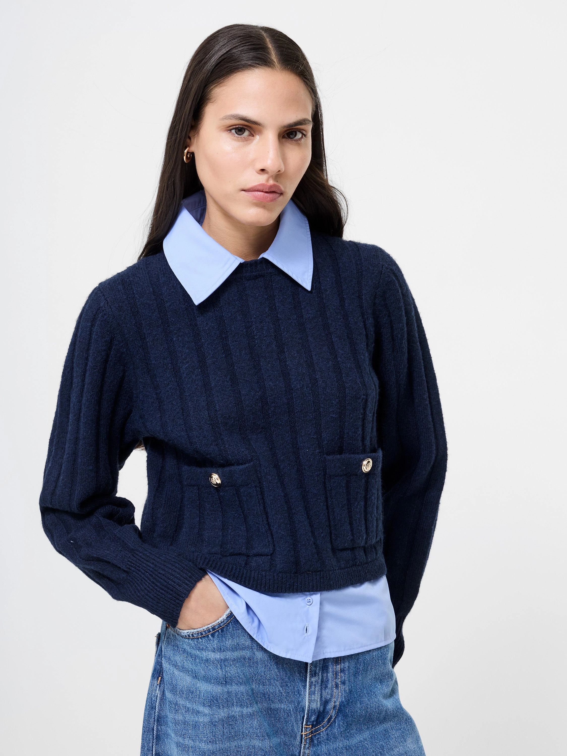Ellie Knit Collared Pullover Double Layered Design