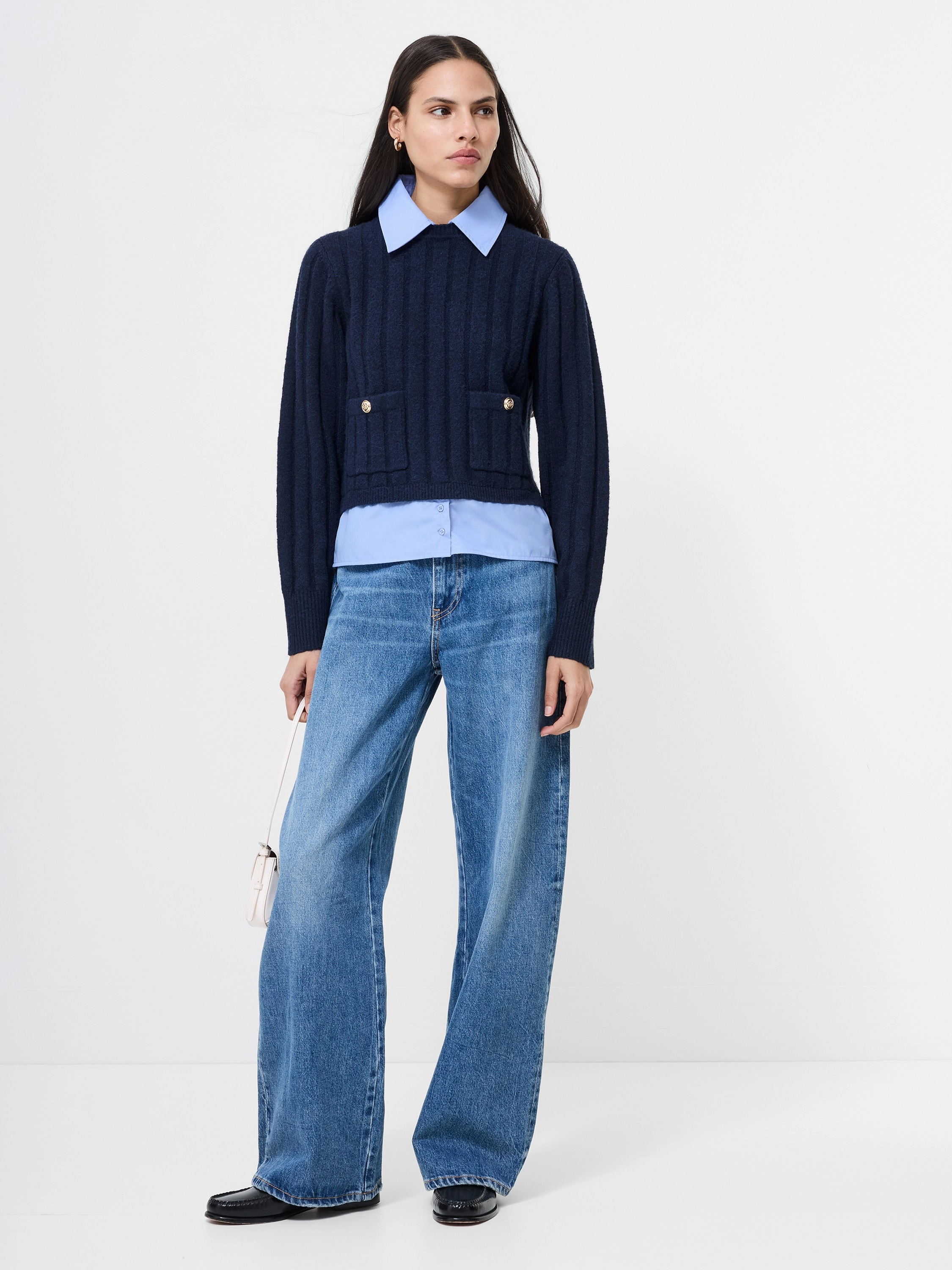 Subtle Fit DoubleLayered Edging Ellie Knit Collared Pullover
