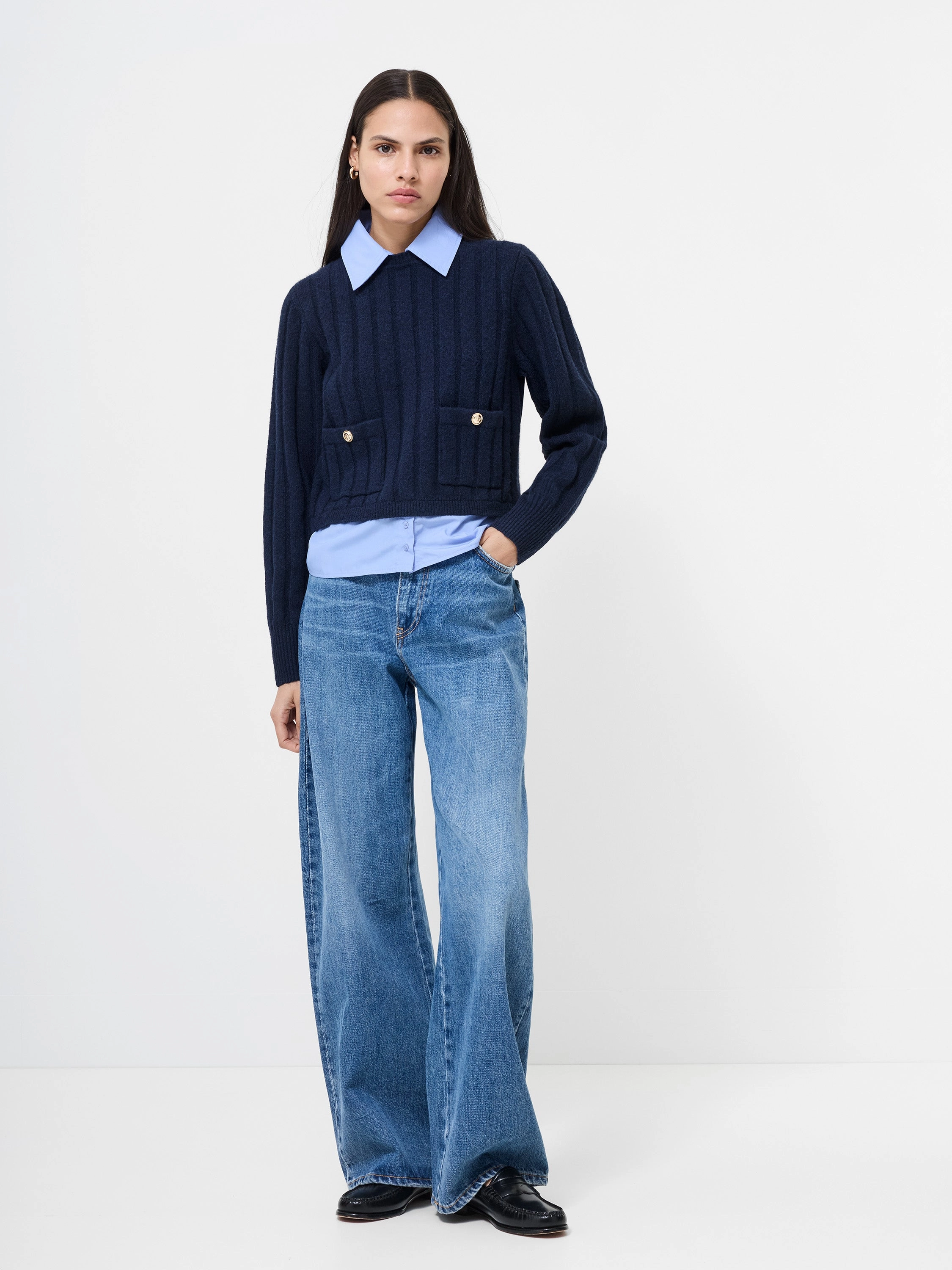 Ellie Knit Collared Pullover Flatlock Seam Construction Work Friendly