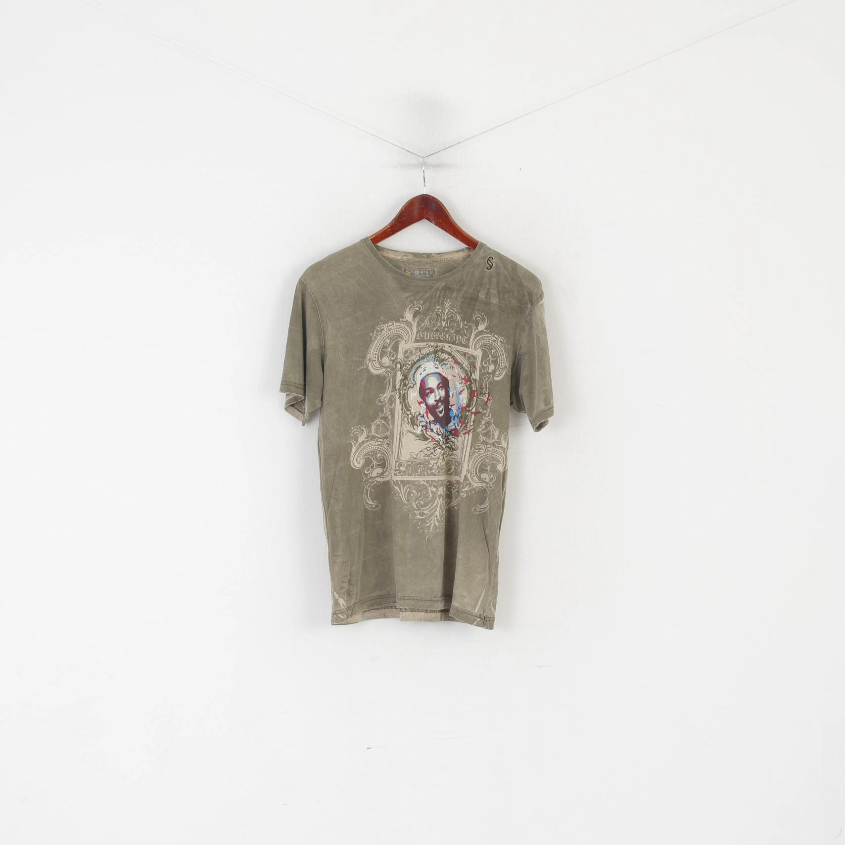 Subscript Men M Shirt Khaki Cotton Faded Marvin Gaye War Is nNot the Answer Top SeamlessSidePanels Soft Comfort Wear