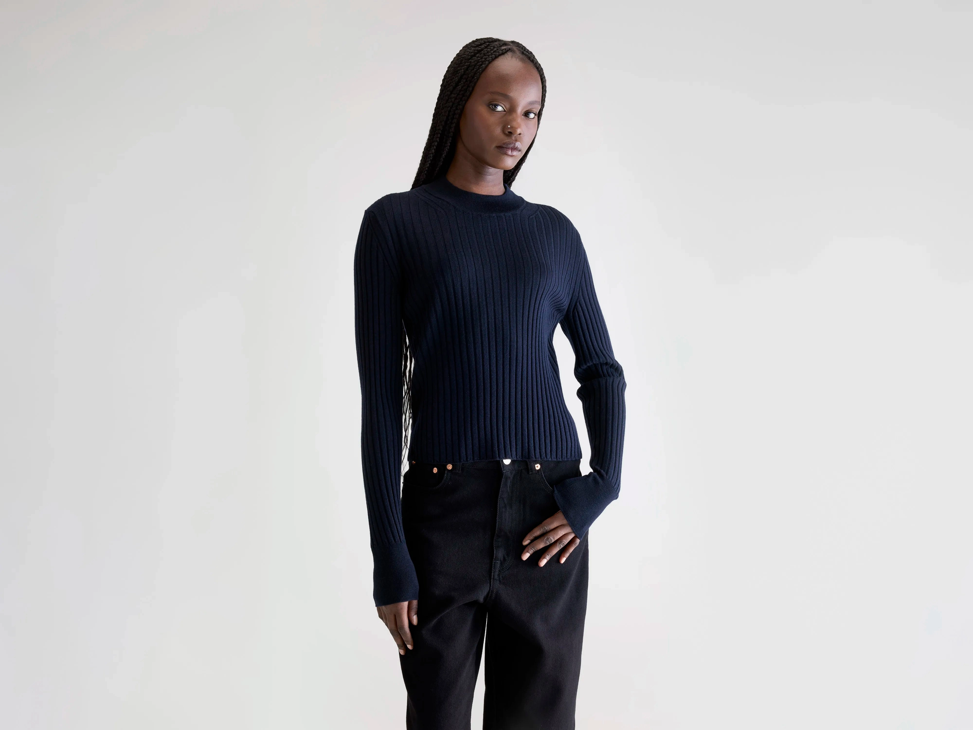 Cool Layering HighElasticity Fabric Aslyt slim sweater (252 / W / NAVY)