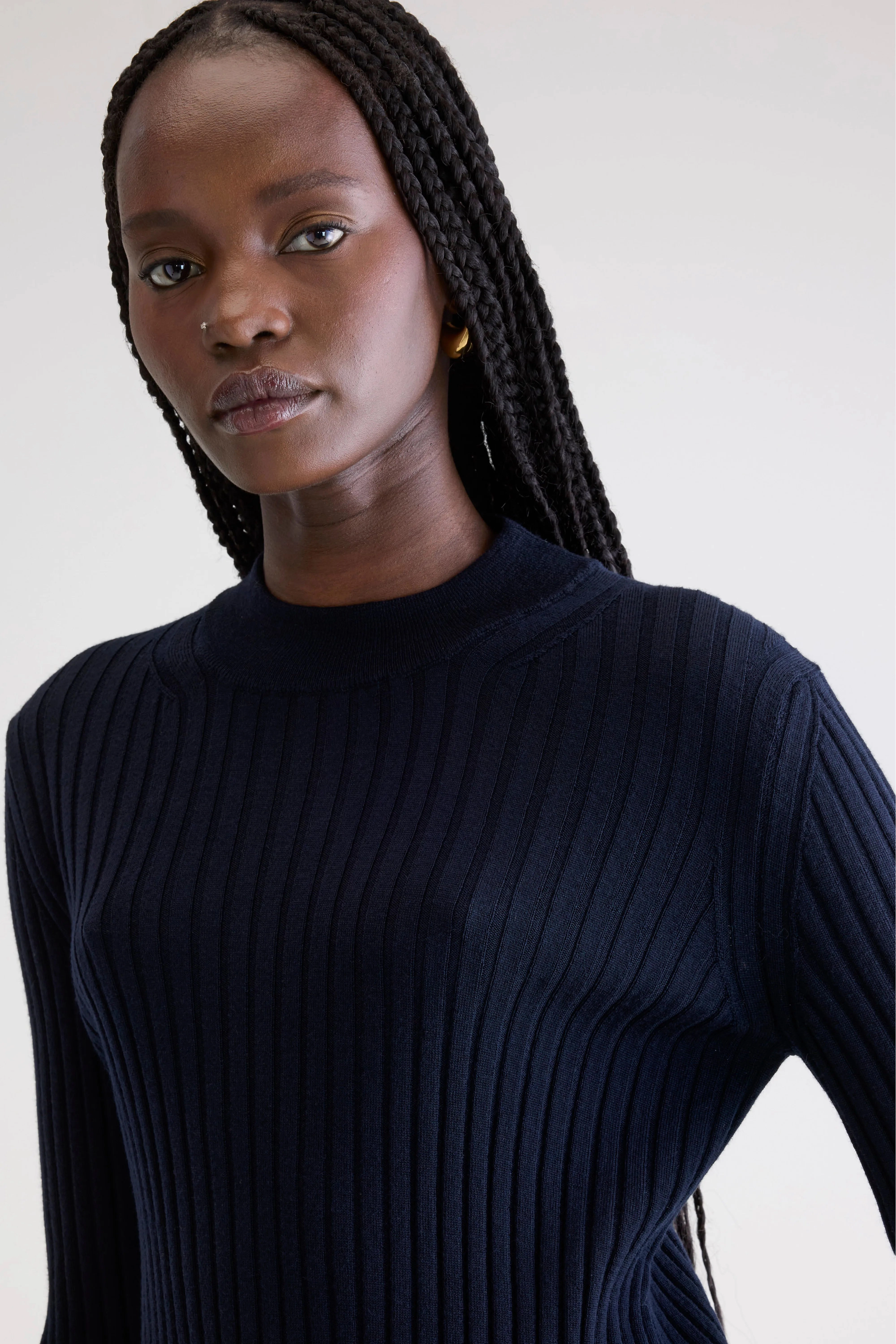 Shrinkage Control Treatment Breathable Honeycomb Weave Aslyt slim sweater (252 / W / NAVY)