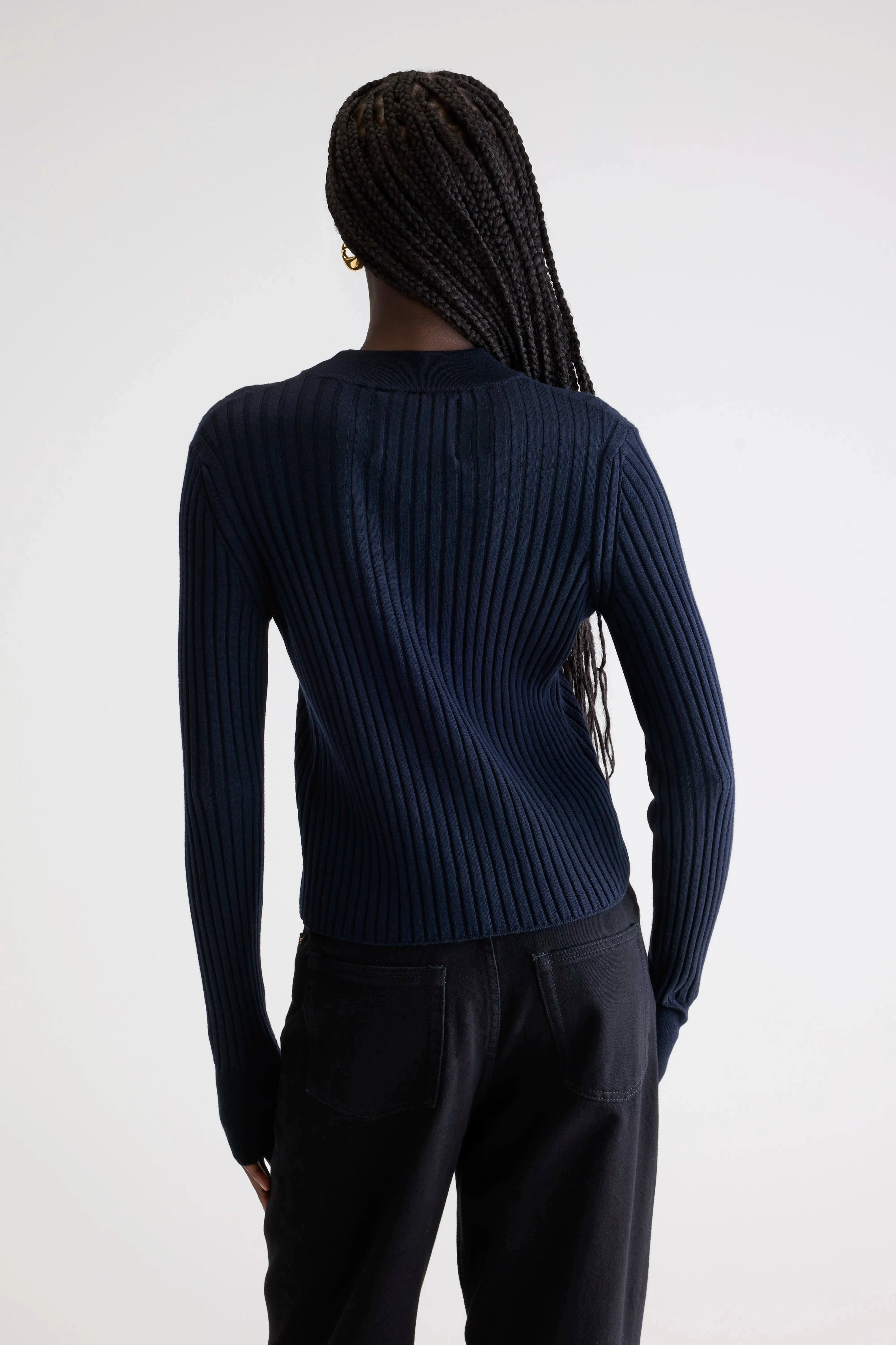 Aslyt slim sweater (252 / W / NAVY) Flexible Neckline Stay Soft