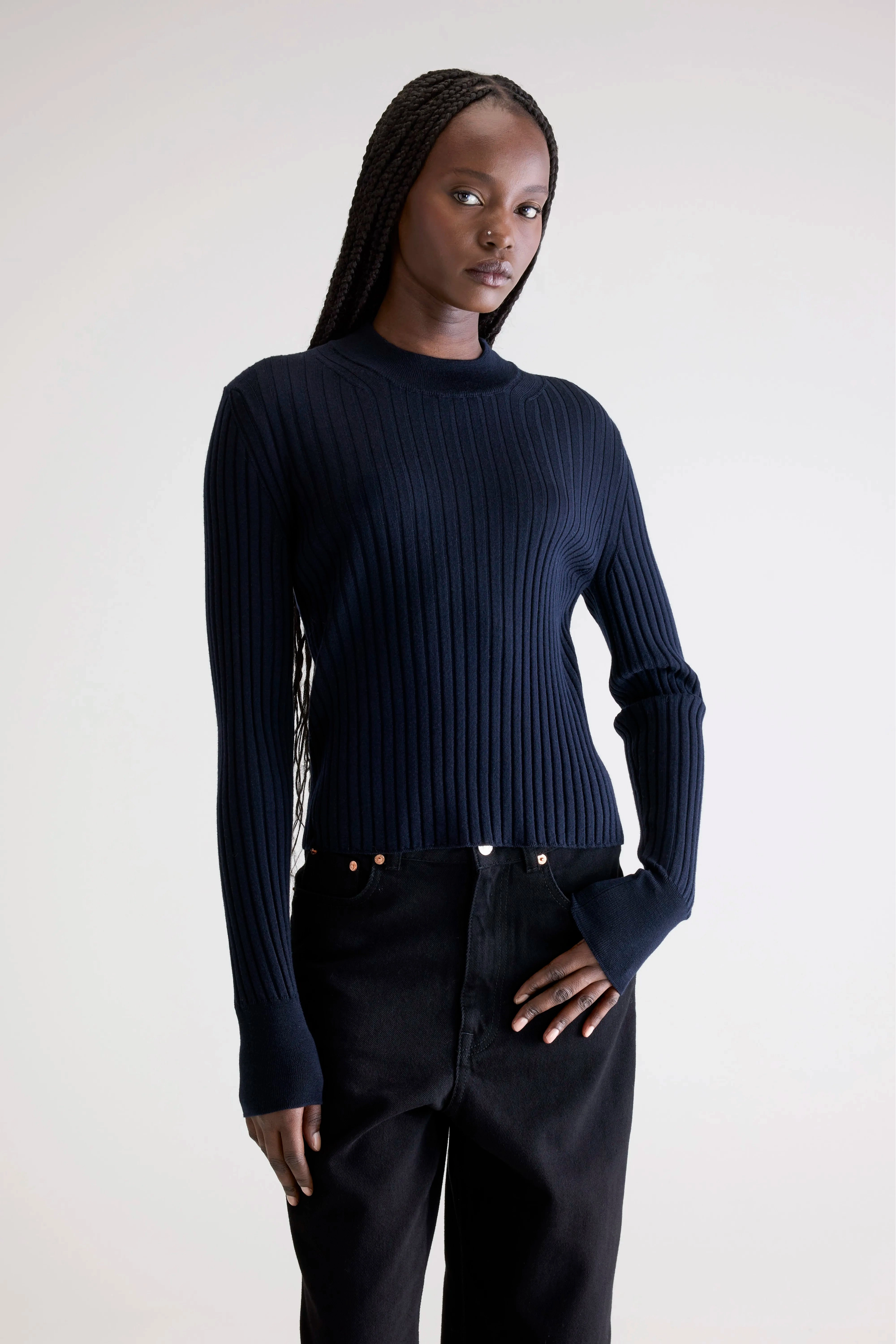 Aslyt slim sweater (252 / W / NAVY) Versatile Comforted