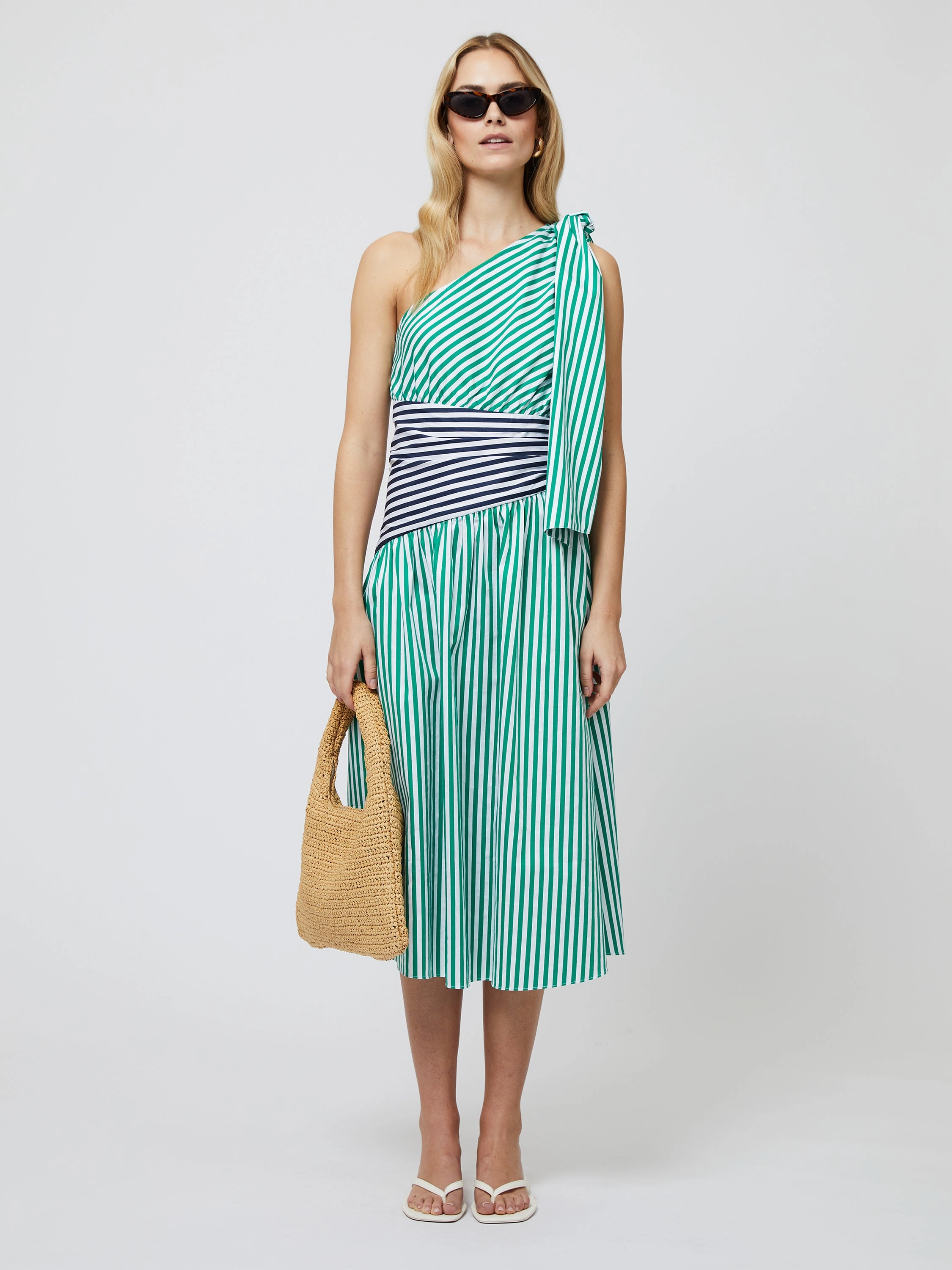 Alexis Cotton One Shoulder Striped Dress Jewel-Tone Light And Airy