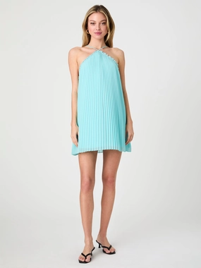 Sunburst Pleated Halter Mini Dress Empire Waist