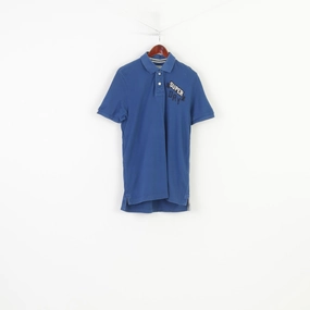 Superdry Men M Polo Shirt Navy Cotton Double Black Label Polo Fit Vintage Short Sleeve Top Smart Fit
