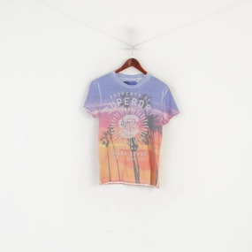 Cozy and Comfortable Superdry Men S Shirt Purple Cotton Graphic Summer Palms Crew Neck Top